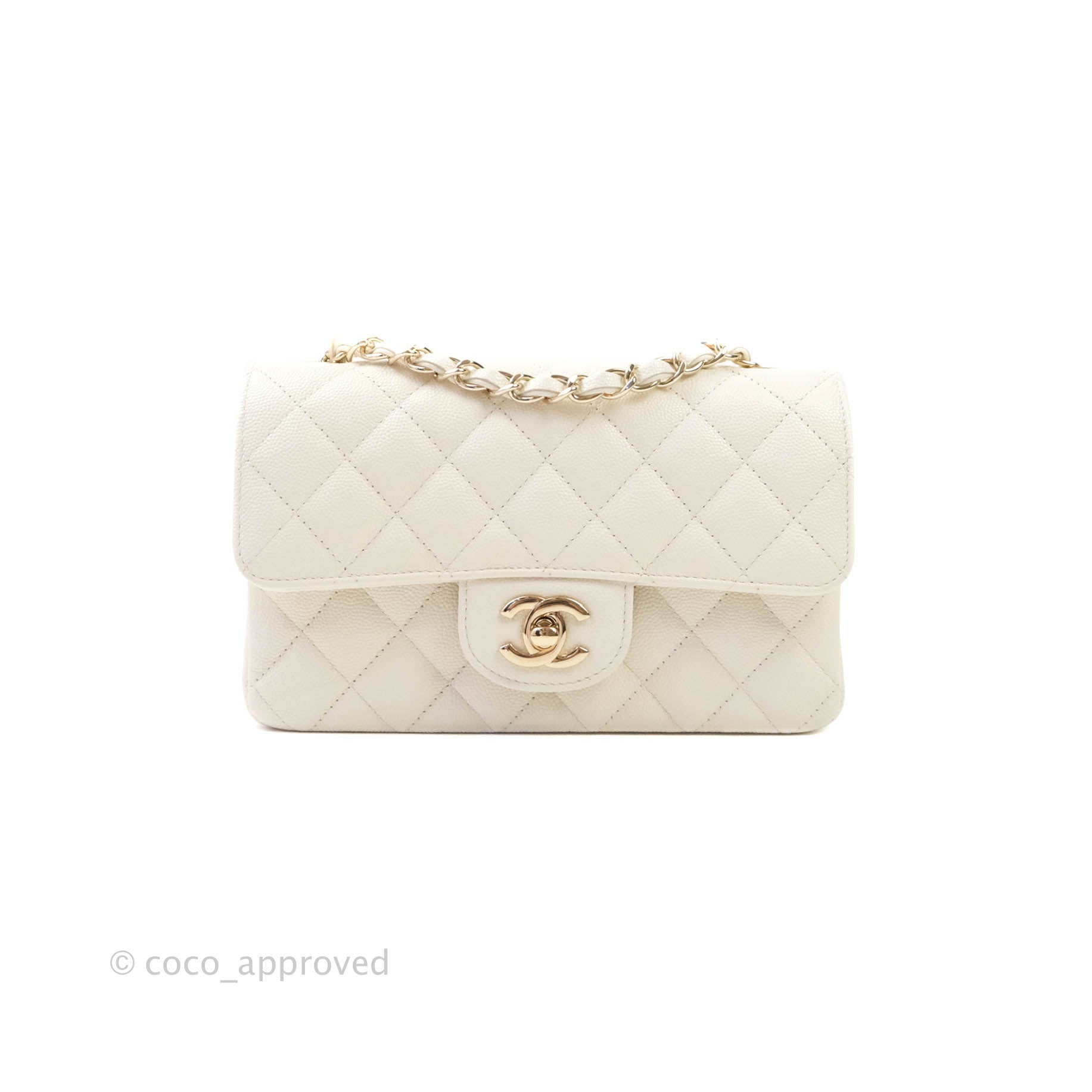 Chanel Classic Quilted Mini Rectangular Flap Ivory Caviar Gold