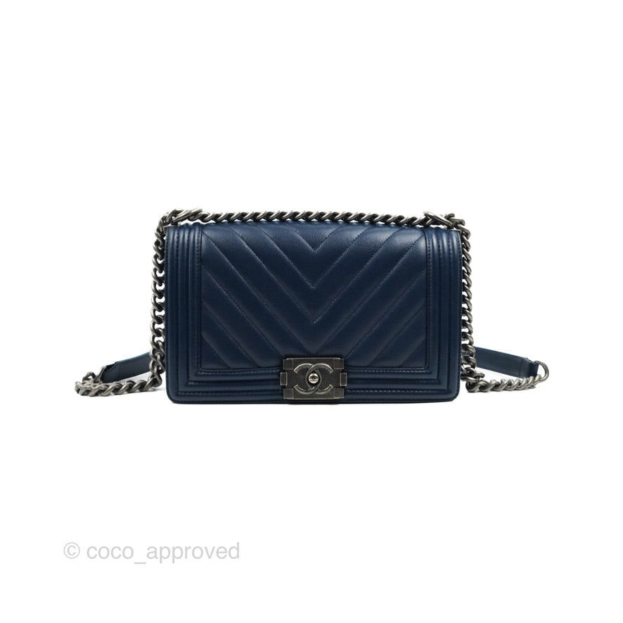 Chanel Medium Chevron Boy Navy Caviar Ruthenium Hardware