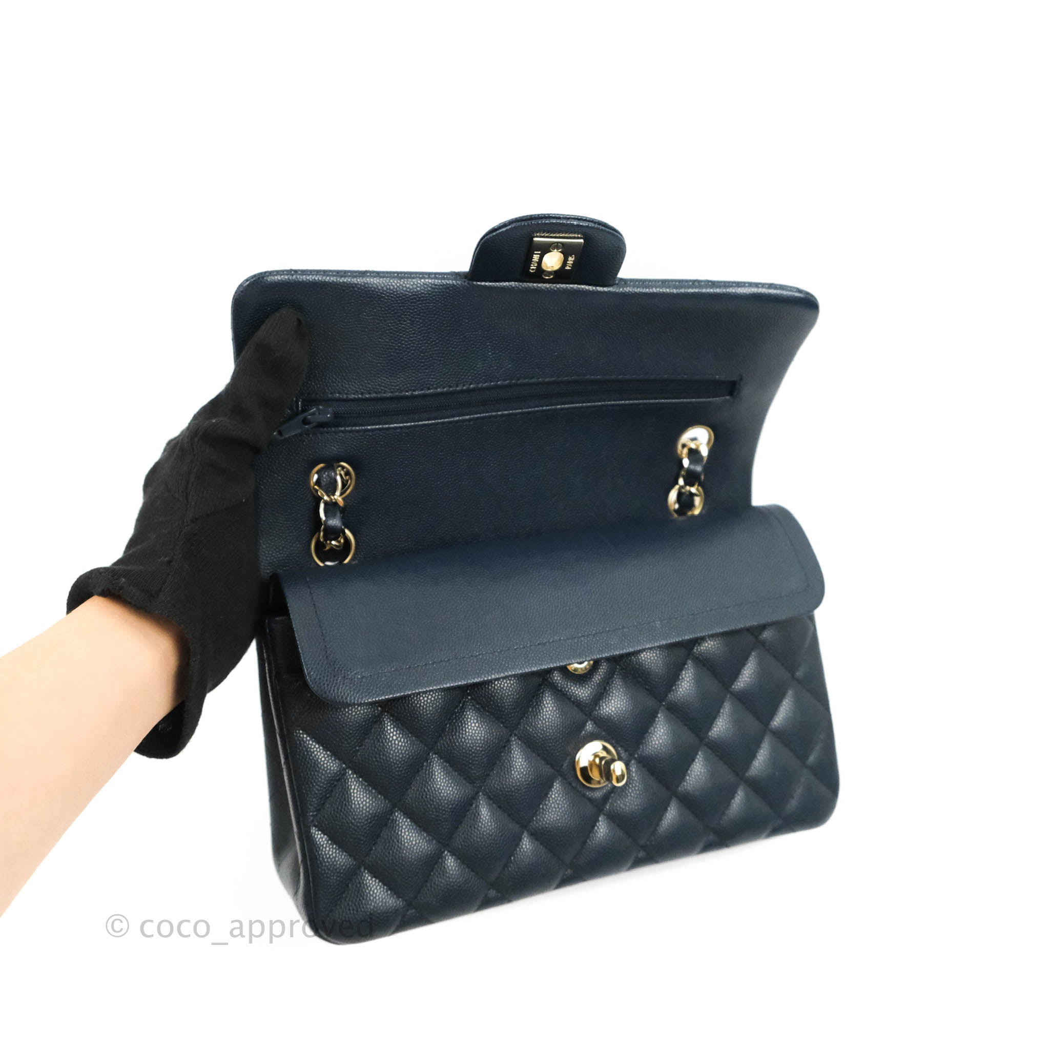 Chanel Classic Small S/M Flap Navy Blue Caviar Gold Hardware 21P