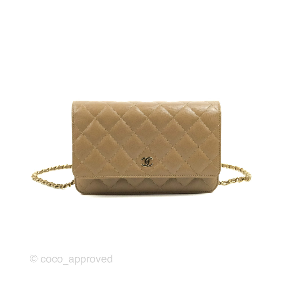 Chanel Quilted Classic Wallet on Chain WOC Dark Beige Caviar Gold Hardware