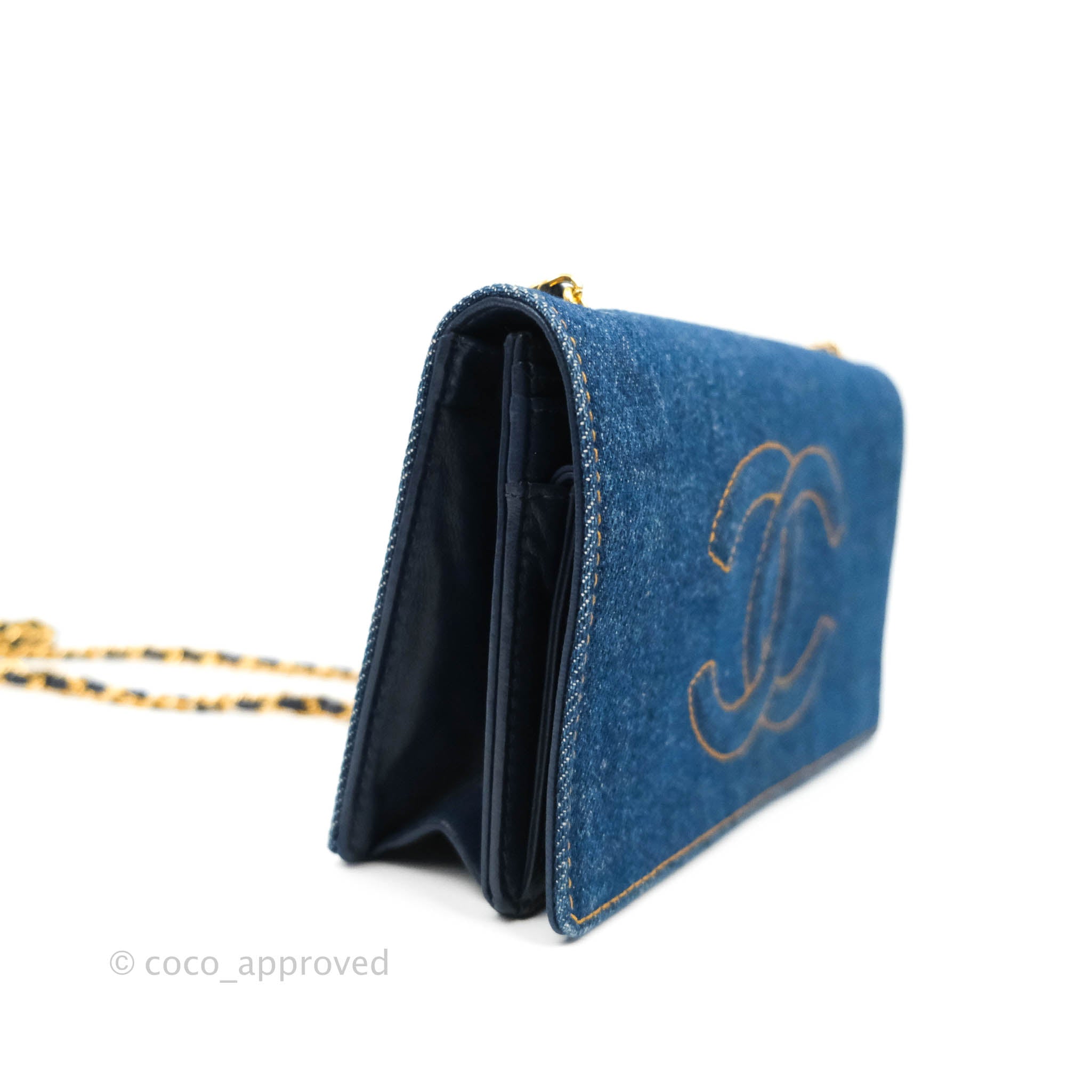 Chanel Coco Wallet on Chain Fringe Chevron Denim