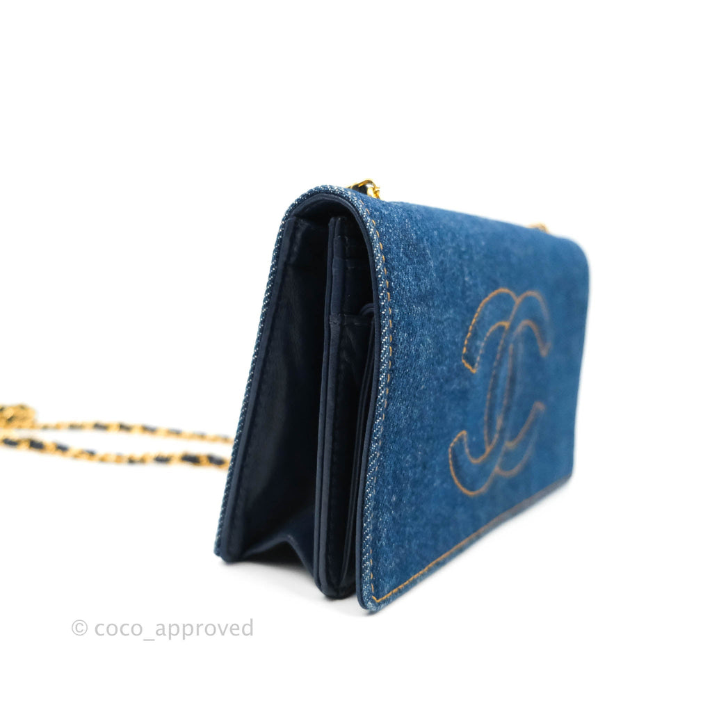 Chanel Vintage Denim Wallet On Chain WOC Gold Hardware