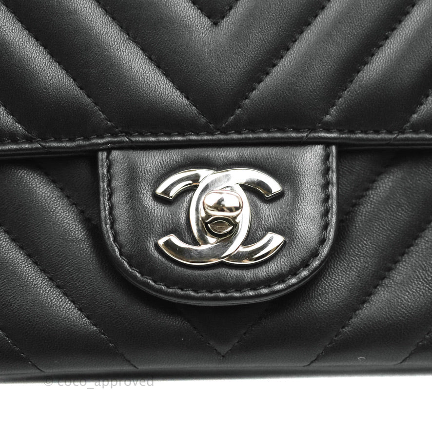 Chanel Ecru Chevron Calfskin Small Classic Double Flap Silver Hardware –  Madison Avenue Couture