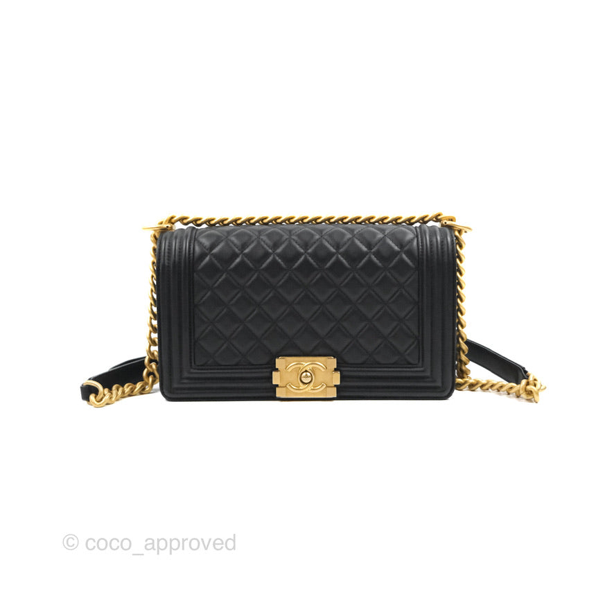 Chanel Quilted Medium Boy Black Calfskin Aged Gold Hardware