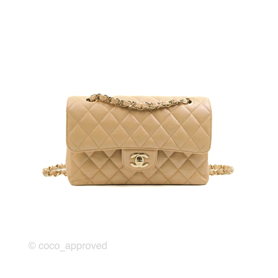 Chanel Classic Small S/M Flap Iridescent Beige Caviar Gold Hardware 19S