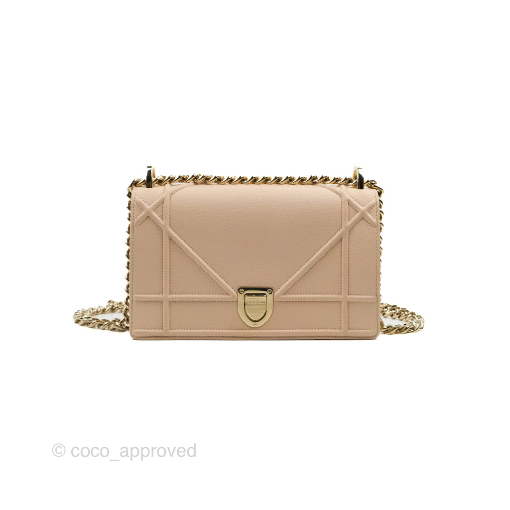 Christian Dior Small Diorama Calfskin Flap Bag Nude Pink Gold Hardware