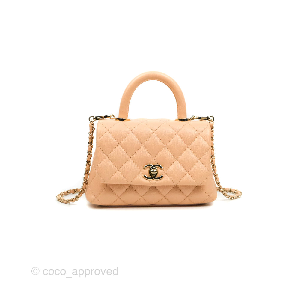 Chanel Mini Coco Handle Quilted Beige Pink Caviar Gold Hardware