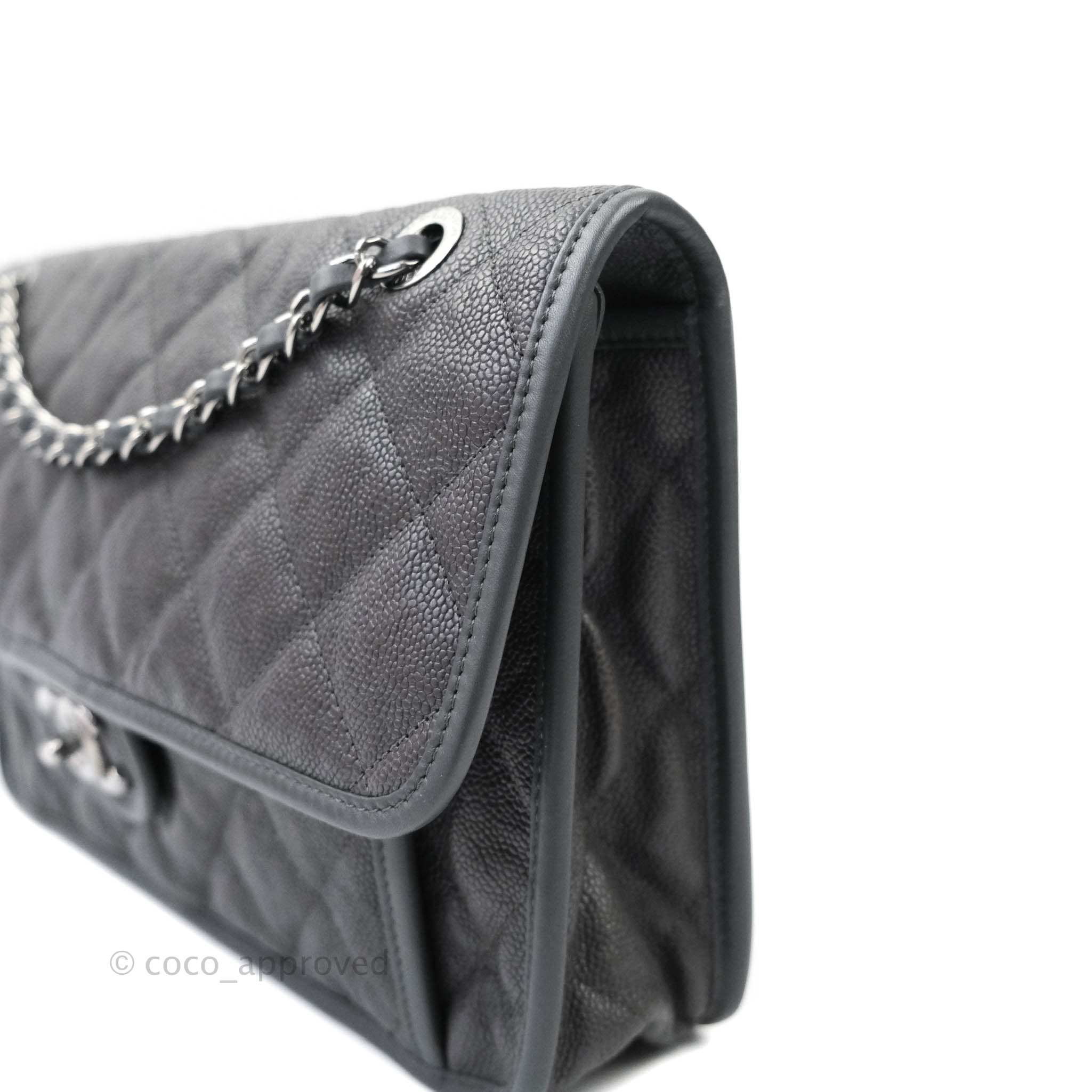 Chanel Black French Riviera Flap Bag Medium Quilted Caviar Leather