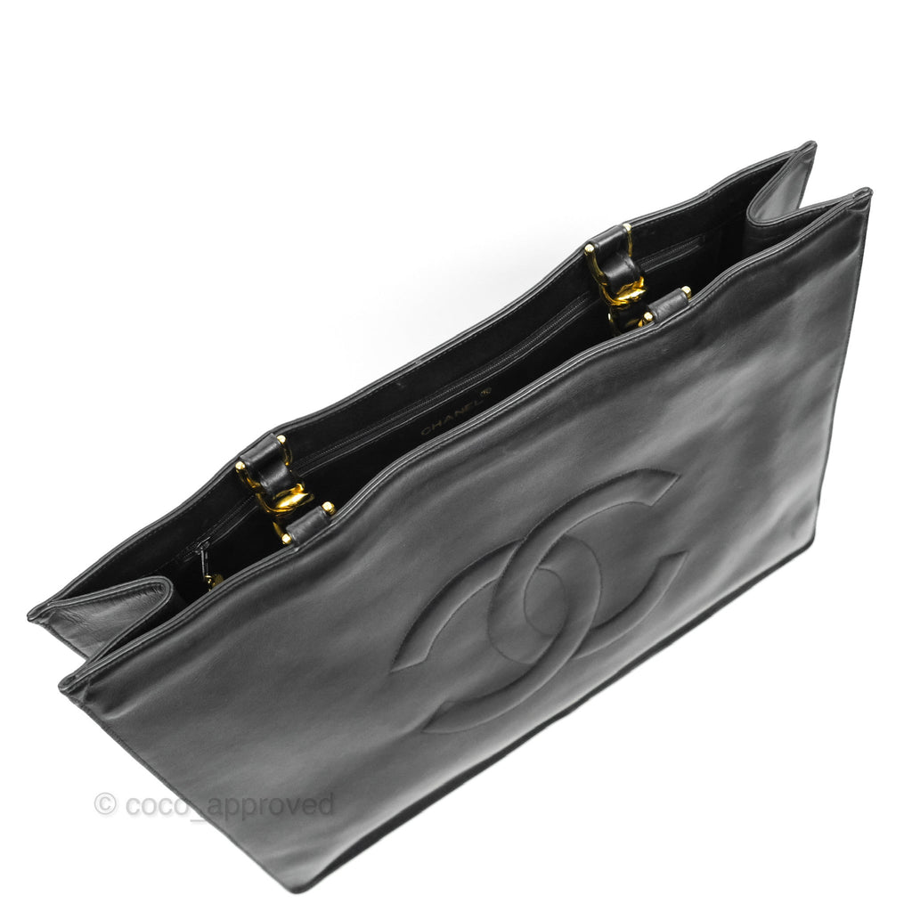 Chanel Vintage CC Chunky Chain Black Calfskin XL Tote 24K Gold Hardware