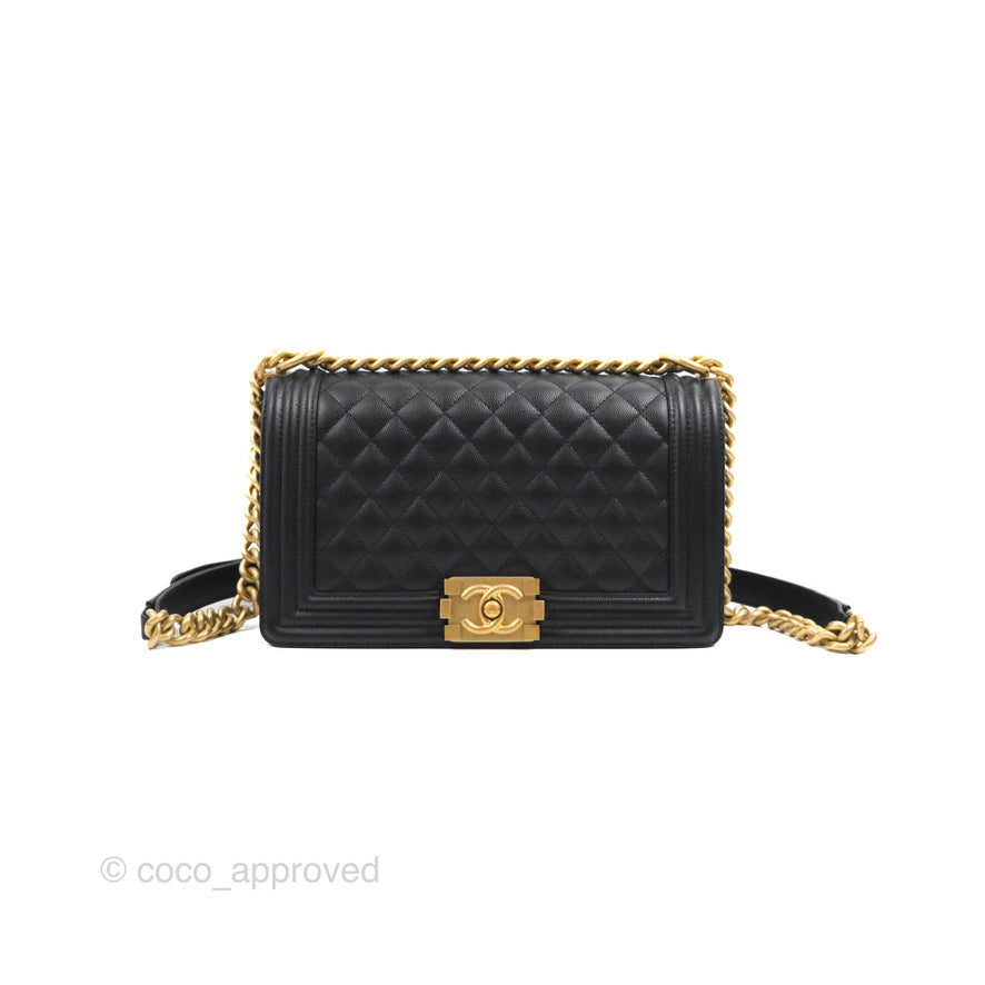 Chanel Quilted Medium Boy Black Caviar Aged Gold Hardware