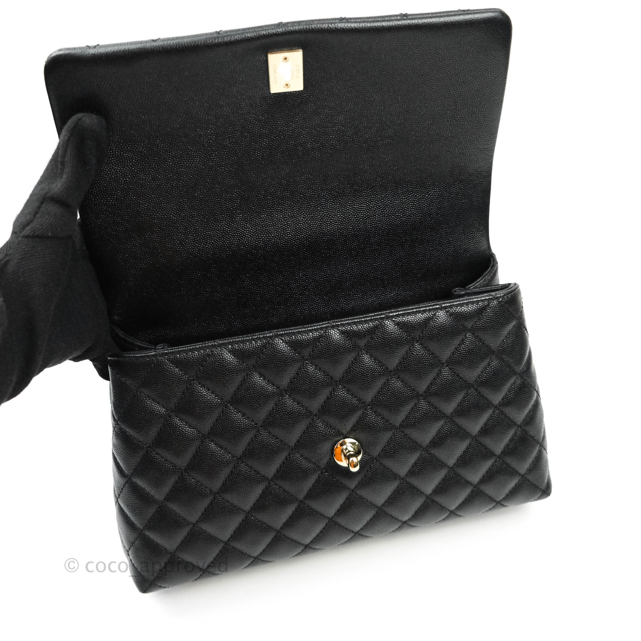 Chanel Black Caviar Lizard Coco Handle Small Flap Bag For Sale at