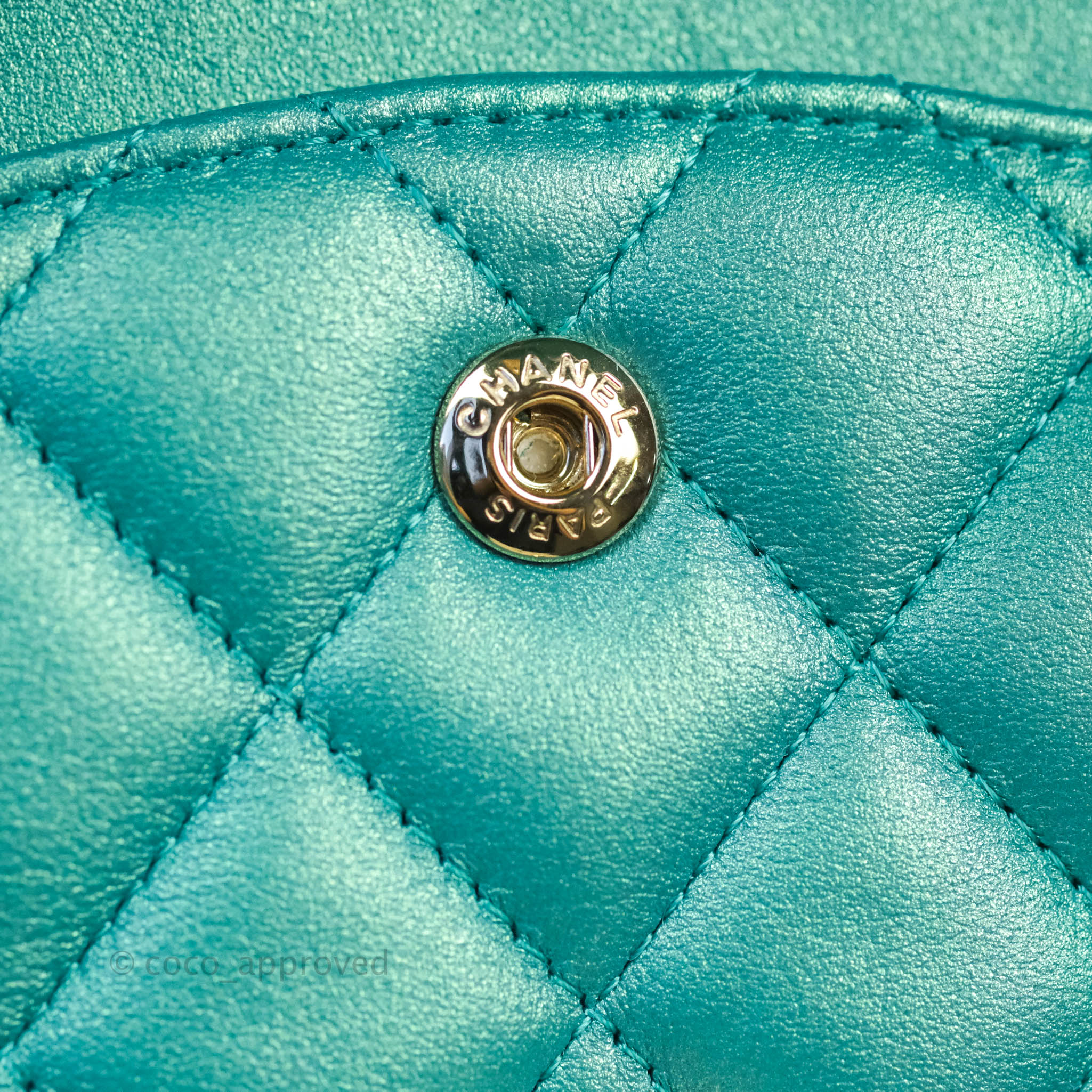 Chanel Turquoise Quilted Patent Leather Classic Medium Double Flap Bag