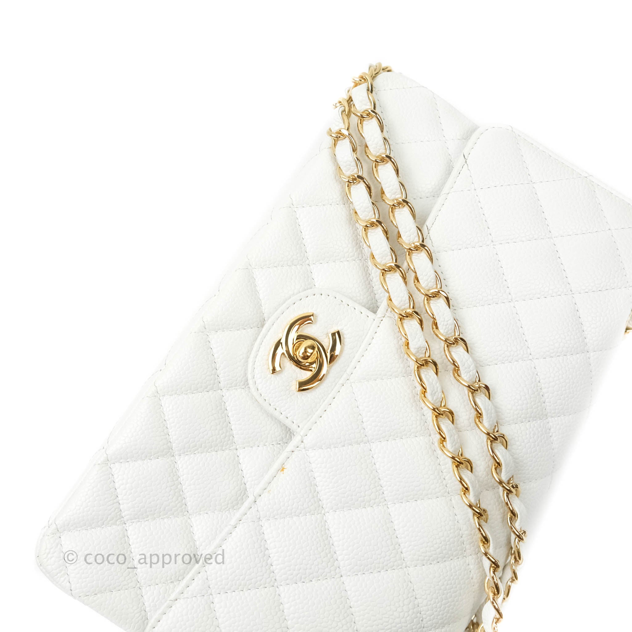 Chanel M/L Medium Double Flap Bag White Caviar Gold Hardware