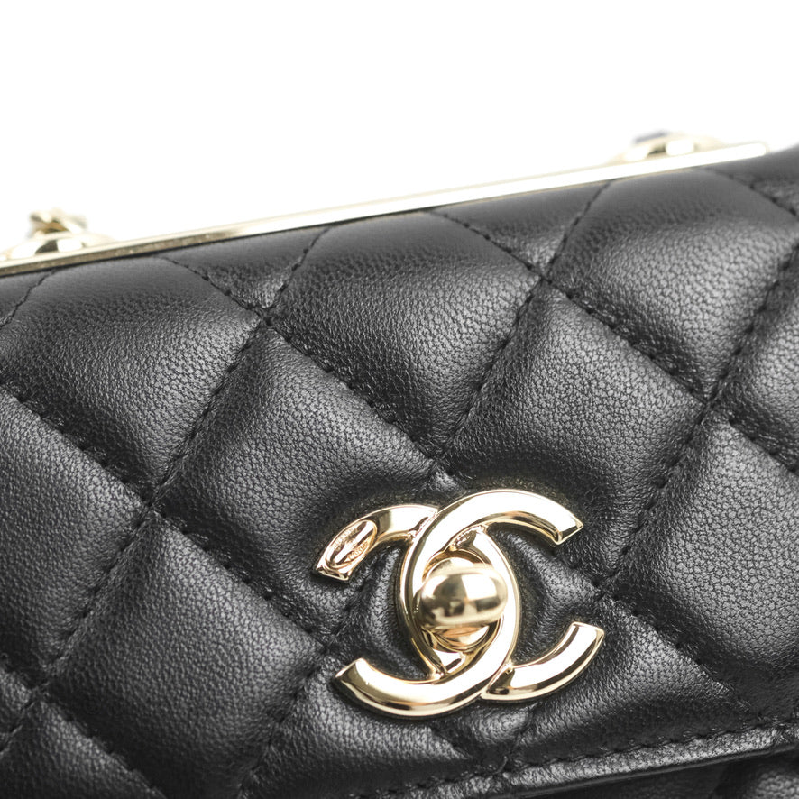 Chanel Black Lambskin GOLD CC Mini Card Holder Wallet on Chain WOC