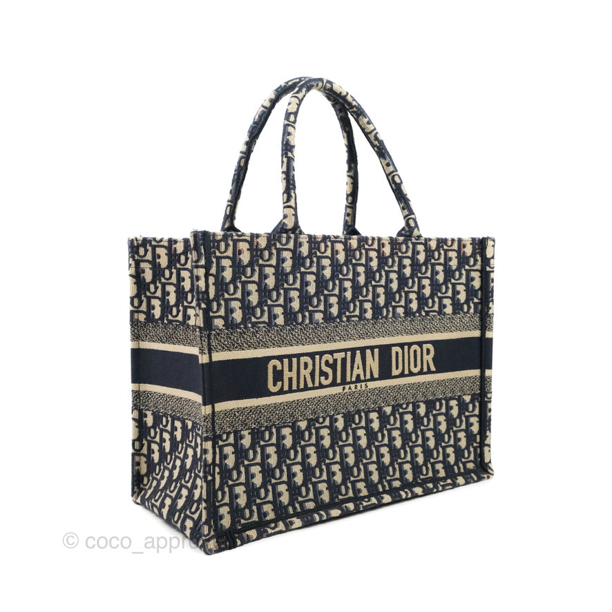 Christian Dior Medium Blue (Old Small) Dior Oblique Embroidery Canvas Book Tote