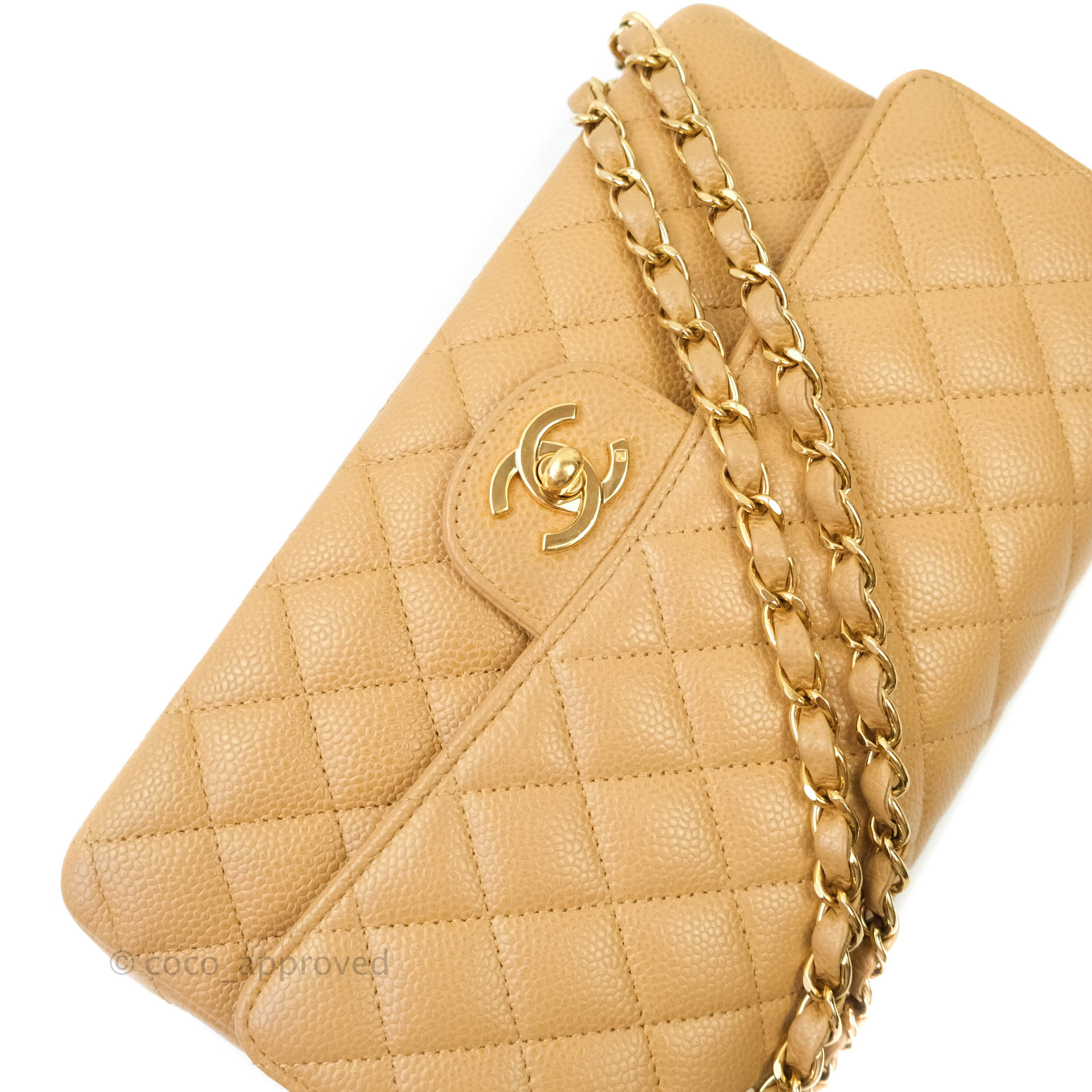 Chanel Beige Clair Quilted Caviar Small Classic Double Flap Gold