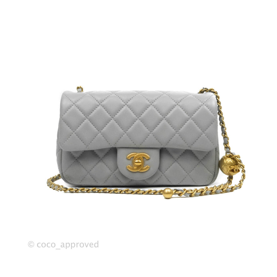Chanel Mini Rectangular Flap Pearl Crush 21B Gray/Grey Quilted Lambskin  with brushed gold hardware