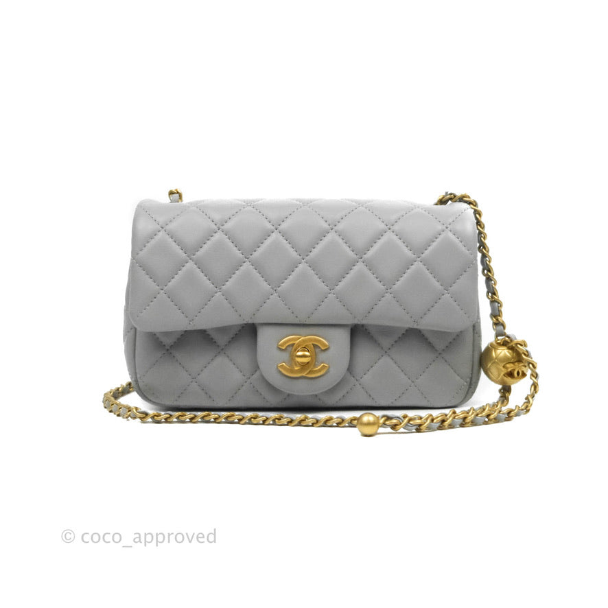 Chanel Mini Rectangular Pearl Crush Quilted Grey Lambskin Aged Gold Hardware