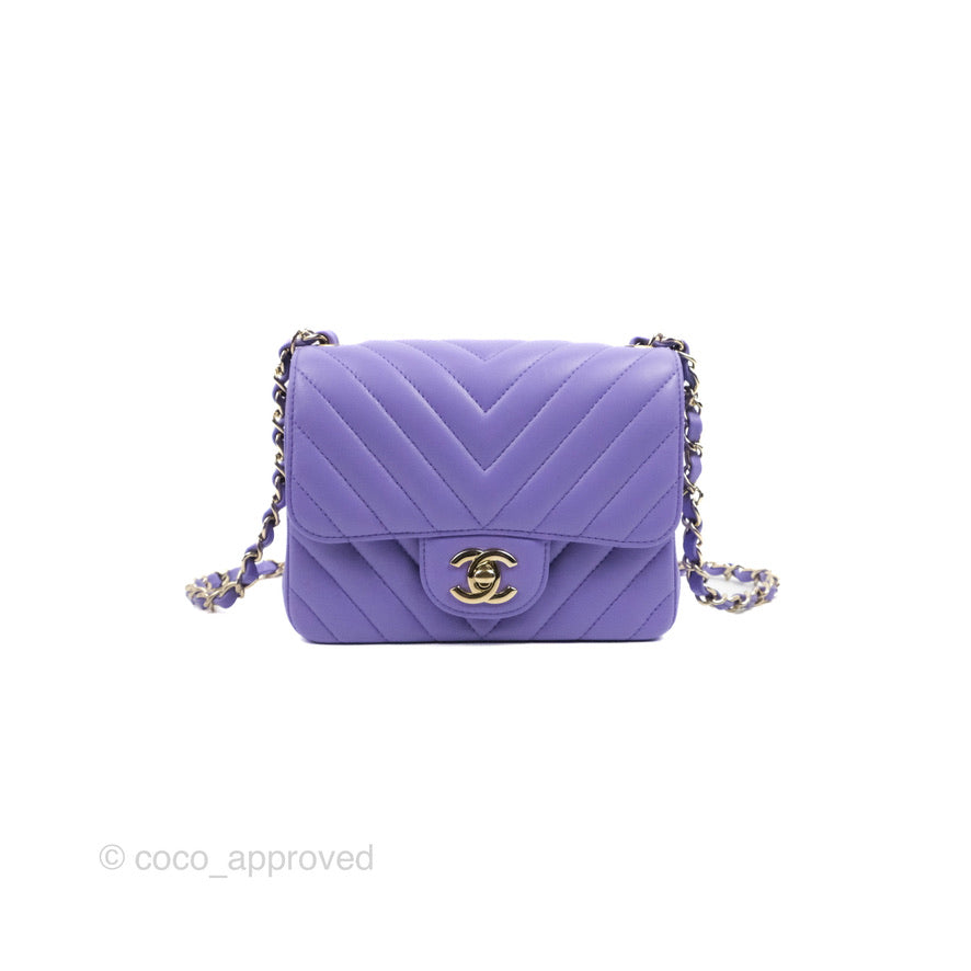 Chanel Mini Square Chevron Purple Lambskin Gold Hardware