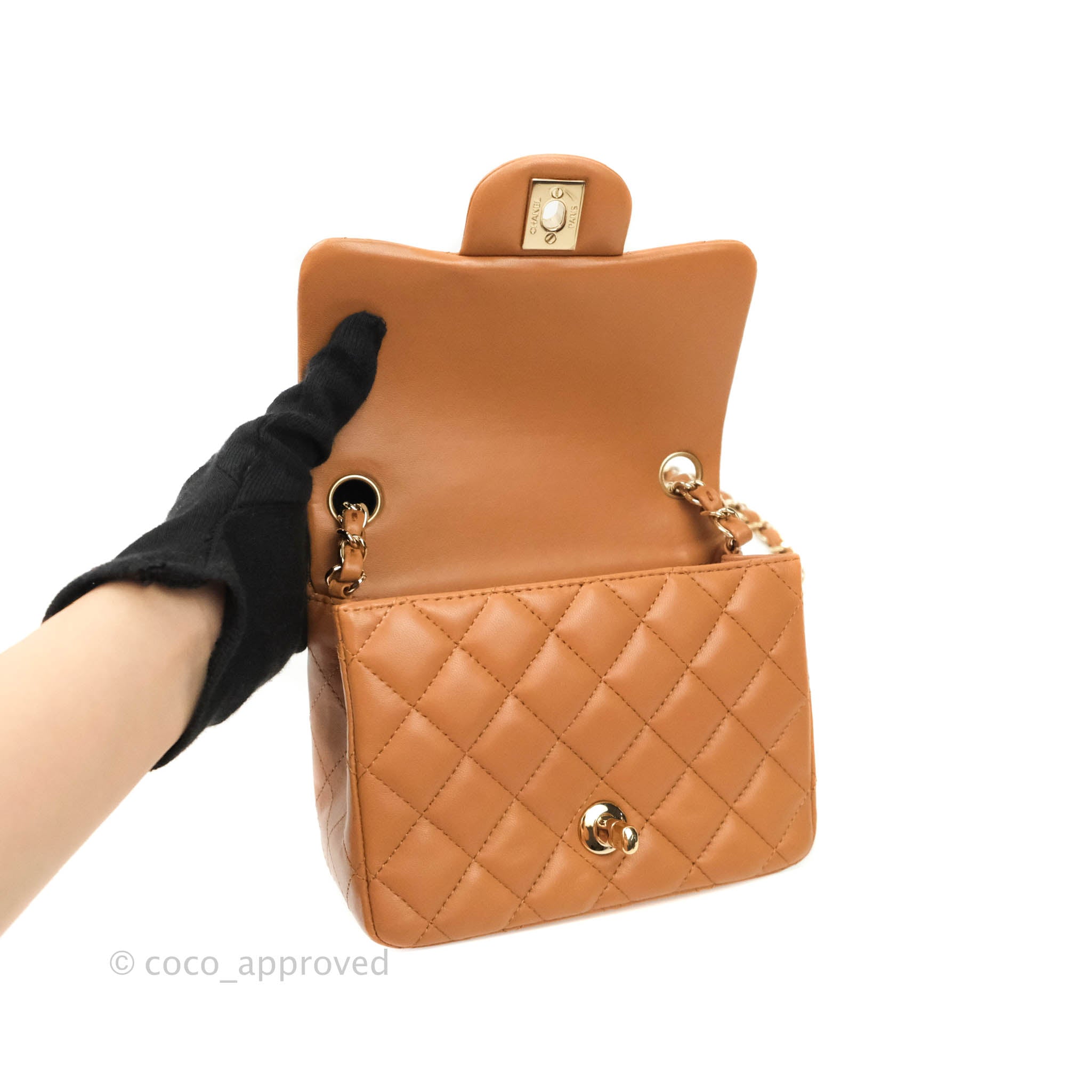 Chanel Classic Quilted Mini Square Caramel Dark Beige Lambskin Gold Ha – Coco  Approved Studio