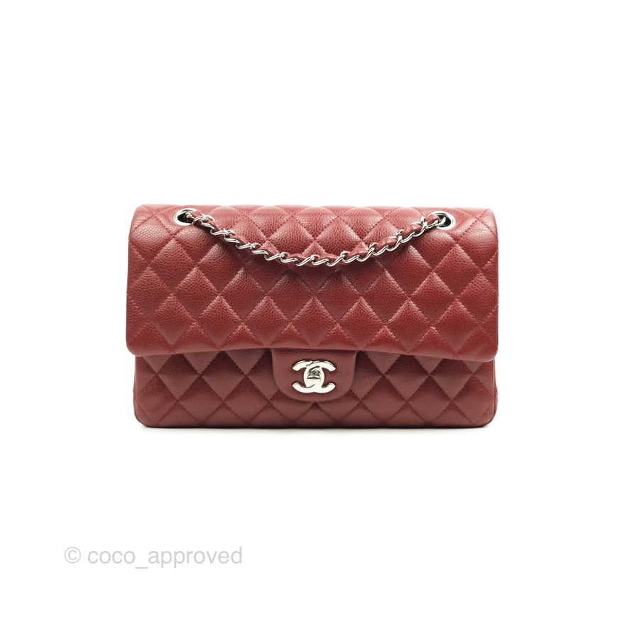 Chanel Classic M/L Medium Double Flap Dark Red Caviar Silver Hardware