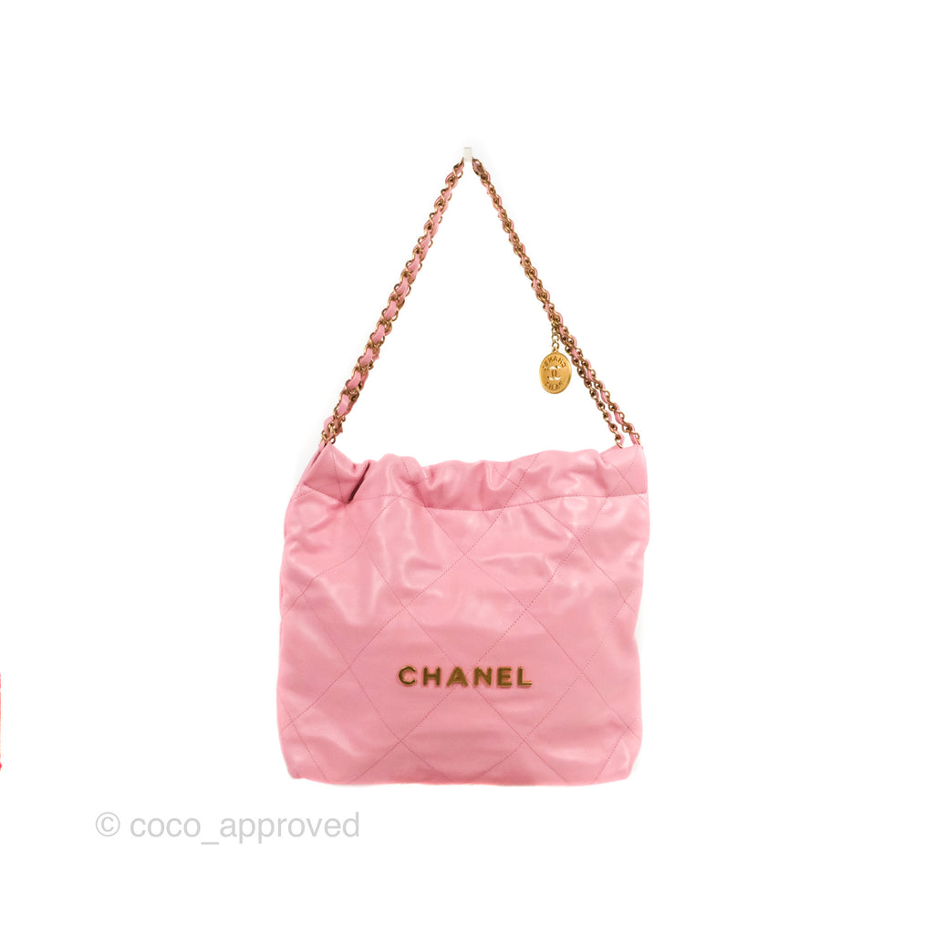Chanel 22 Small  Light Pink Shiny Calfskin Aged Gold Hardware