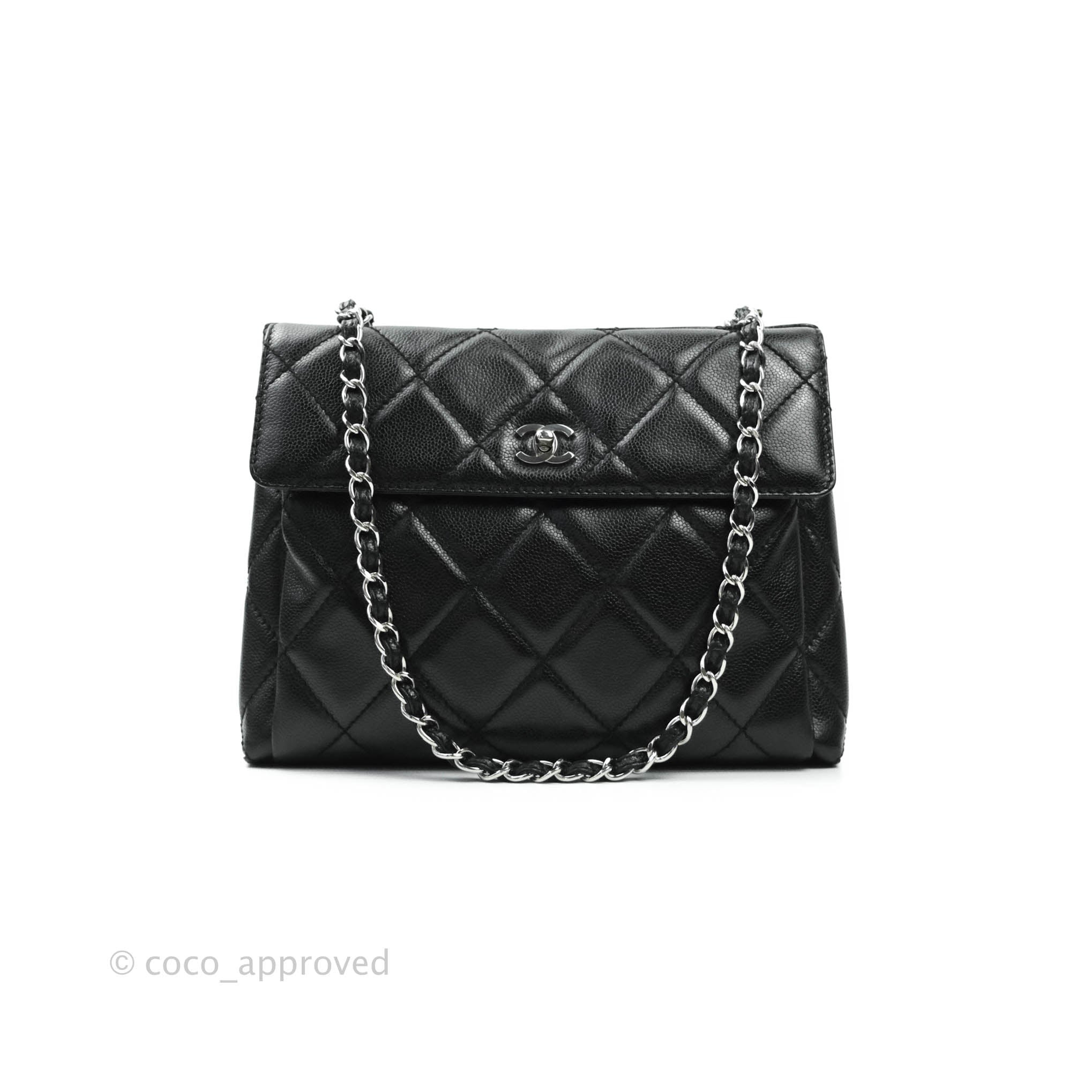 Chanel Quilted Black Caviar Tote Silver Hardware