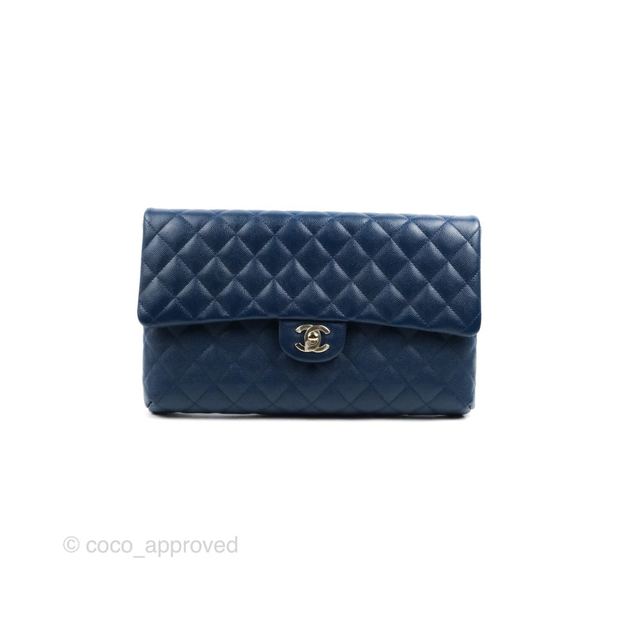 Chanel Quilted Caviar Navy Timeless Clutch Gold Hardware