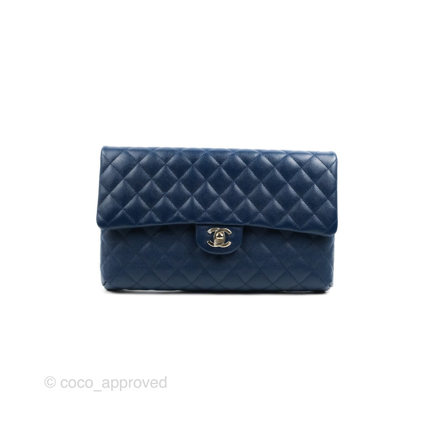 Chanel Quilted Caviar Navy Clutch Gold Hardware