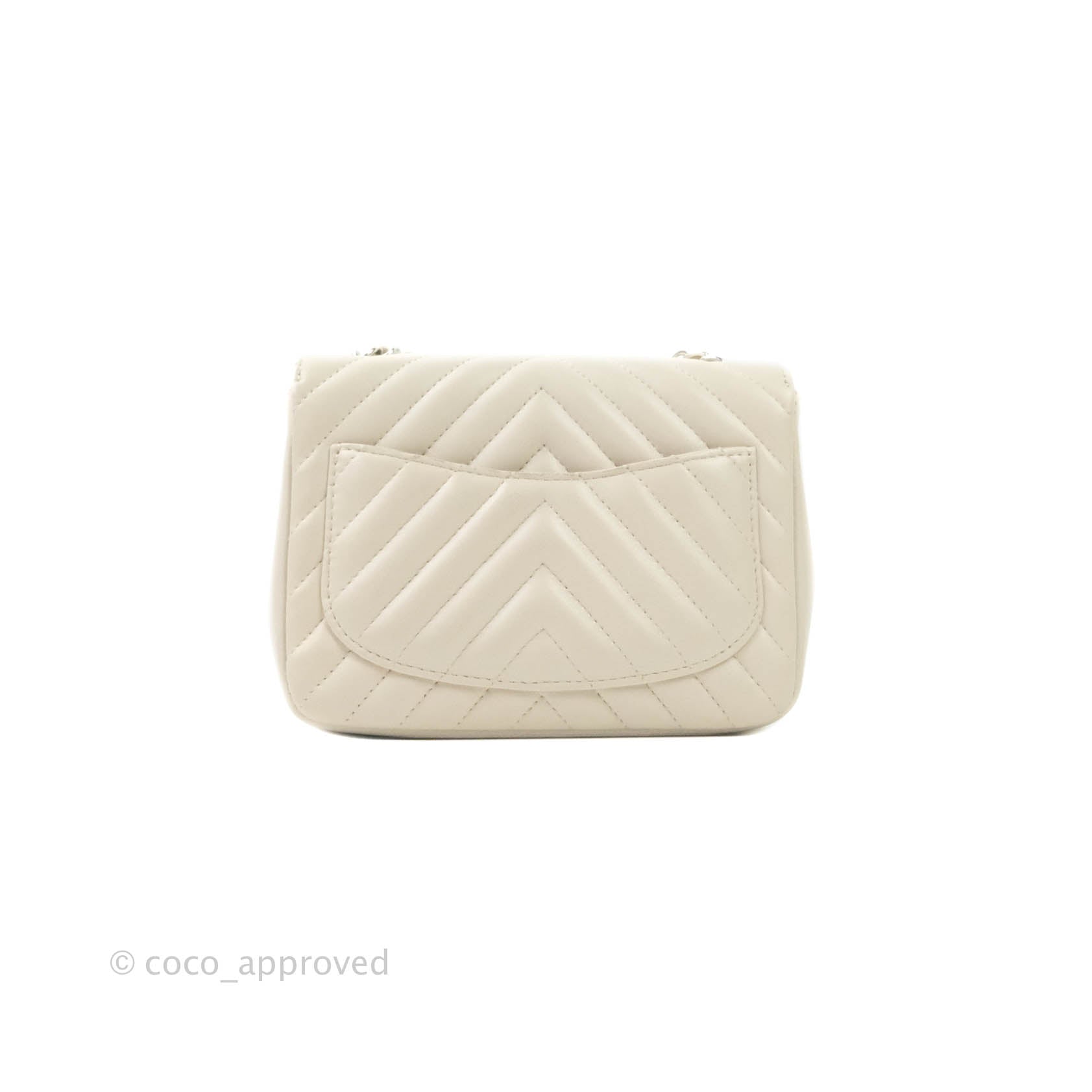 Chanel Mini Square Chevron Ivory Cream Lambskin Silver Hardware – Coco  Approved Studio