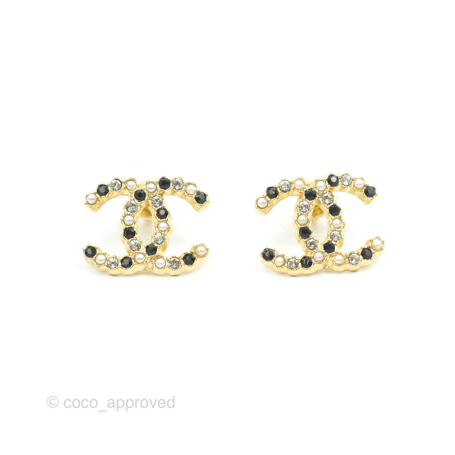 Chanel Crystal CC Round Earrings Gold Tone 21K