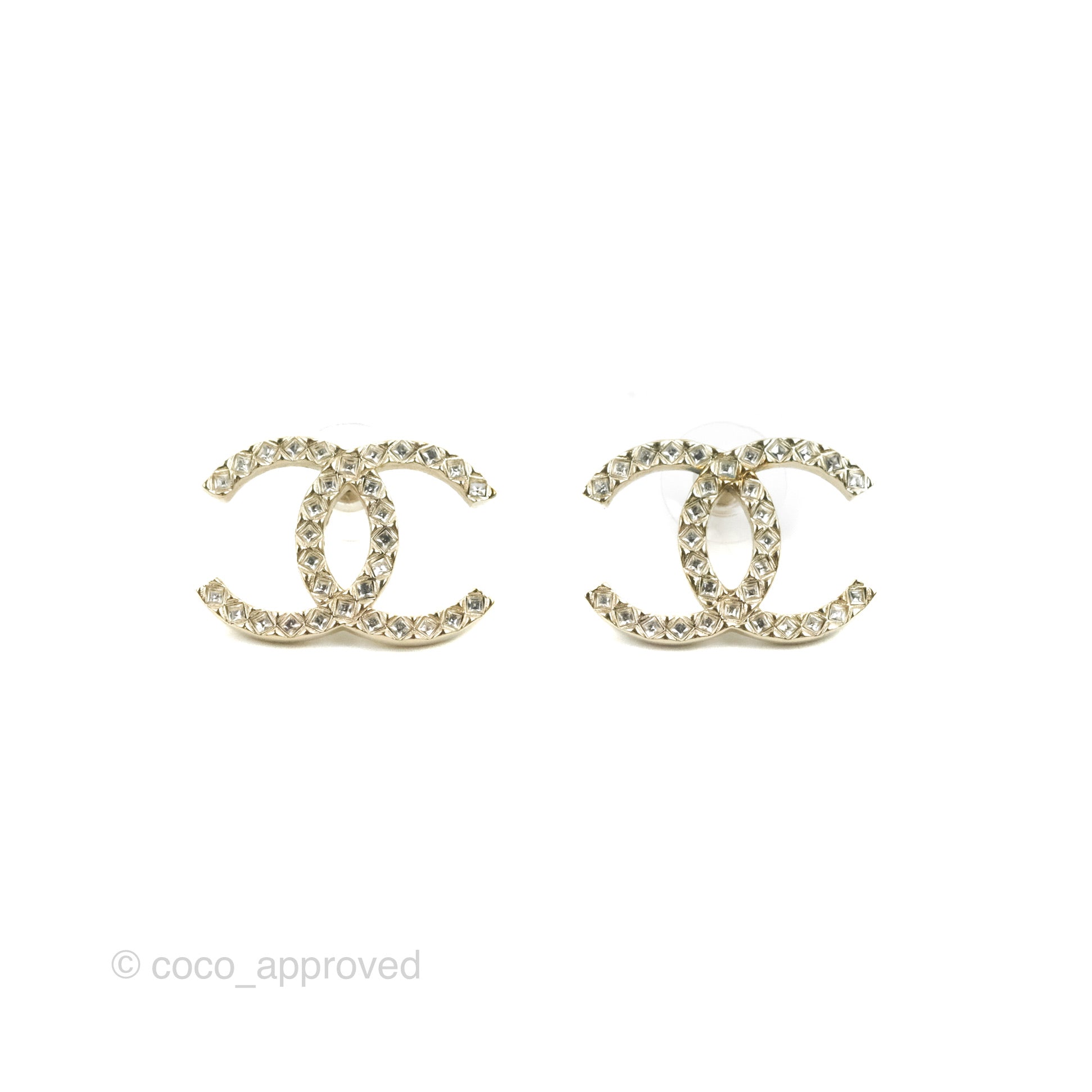 Chanel Crystal CC Earrings Gold Tone 20A