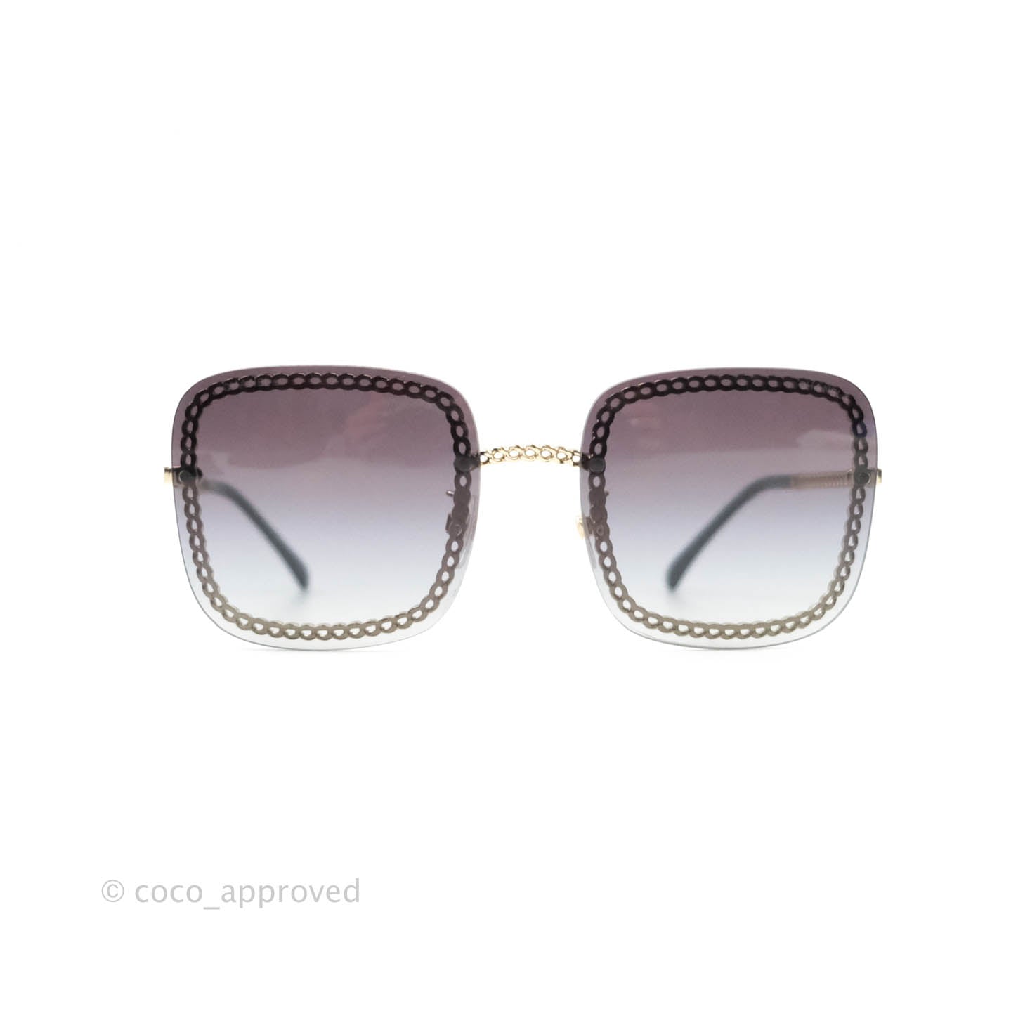 Chanel Chain Gradient Grey Lenses Square Sunglasses Gold Tone