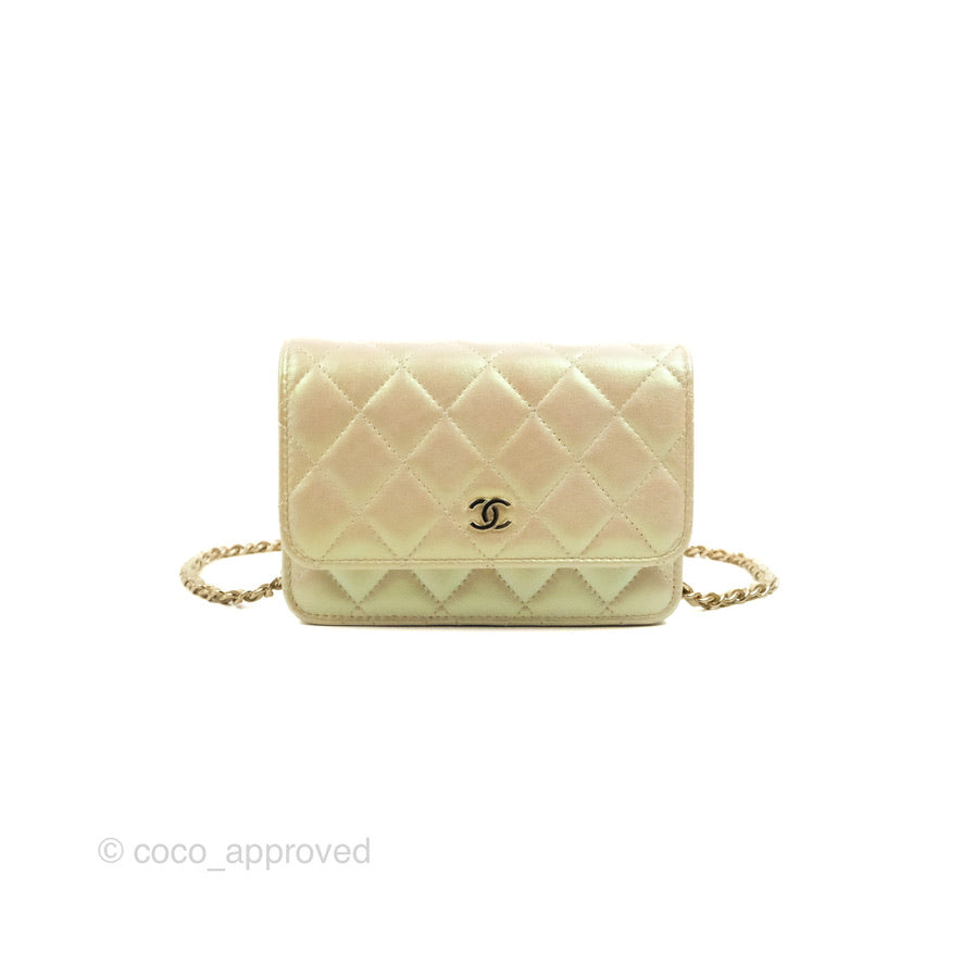 Chanel Quilted Mini Wallet on Chain WOC Iridescent Ivory Gold Hardware –  Coco Approved Studio