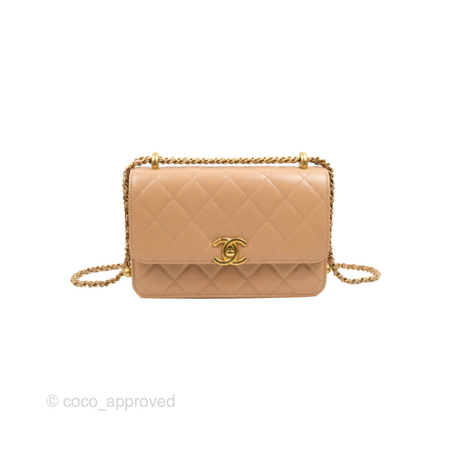 Chanel Quilted Perfect Fit Adjustable Beige Calfskin Gold Hardware 21A