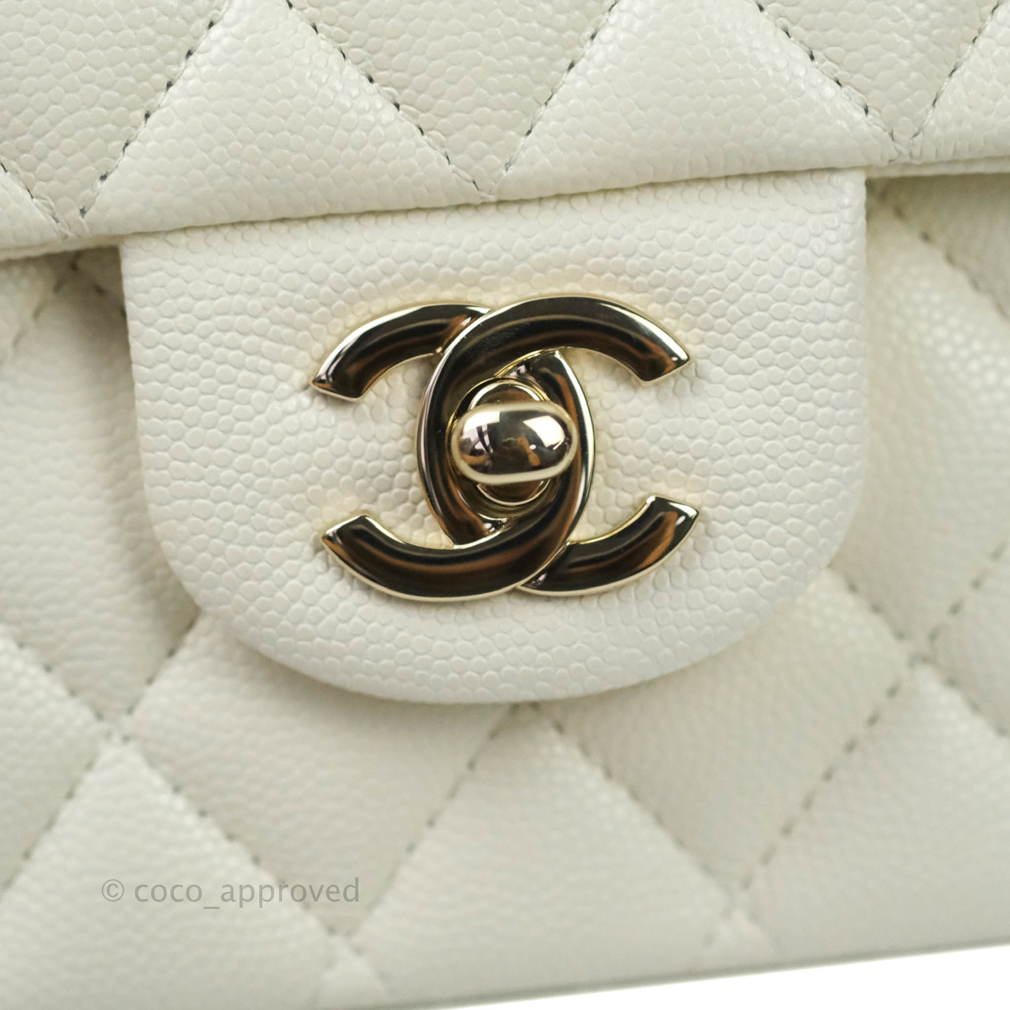 Chanel Classic M/L Medium Double Flap White Caviar Gold Hardware 21B – Coco  Approved Studio