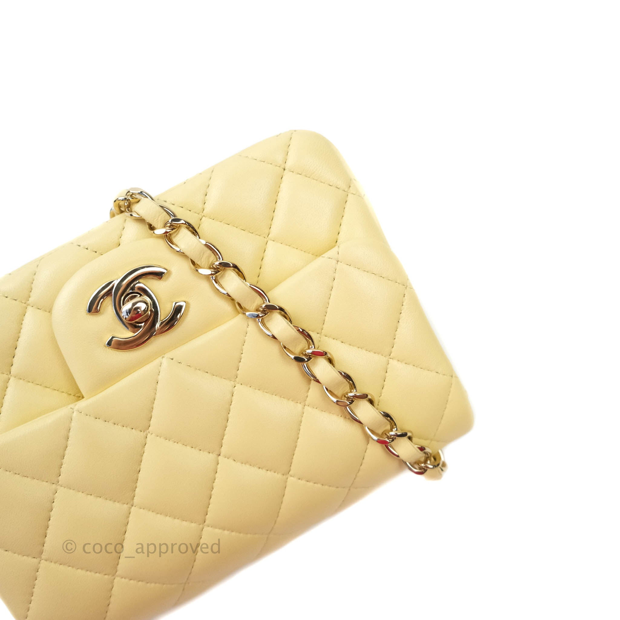 Chanel Mini Square Pale Yellow Lambskin Gold Hardware 21C – Coco Approved  Studio
