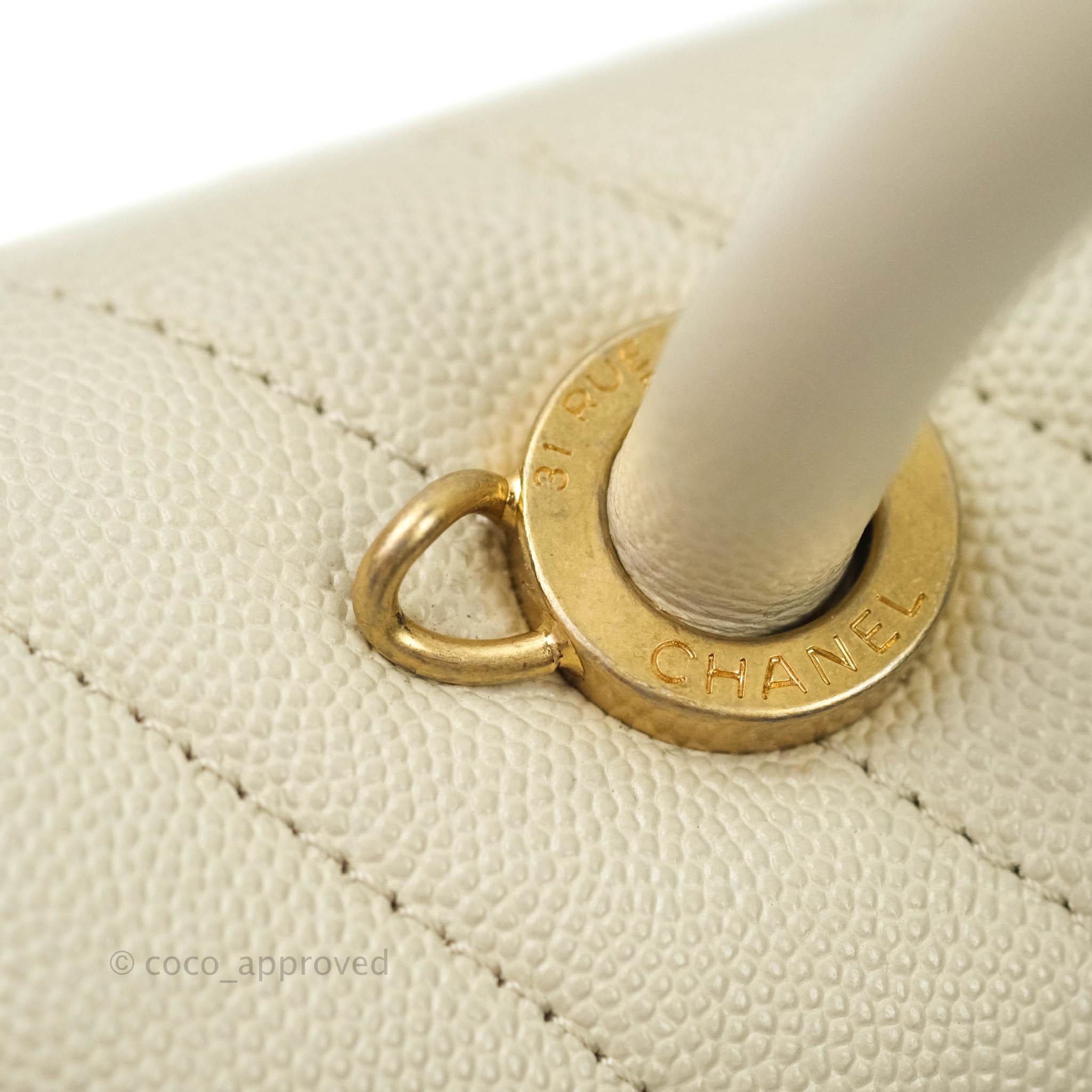 Chanel Small Coco Handle Quilted Beige Caviar Aged Gold Hardware