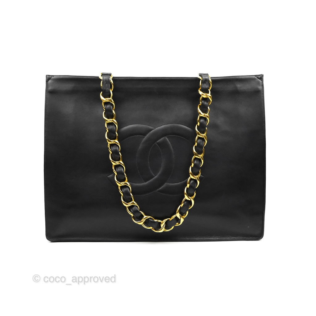 Chanel Vintage CC Chunky Chain Black Calfskin XL Tote 24K Gold Hardware
