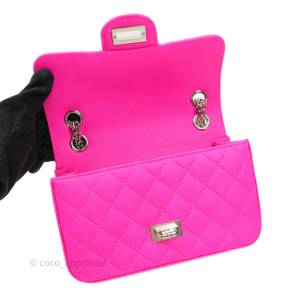 Chanel Mini Reissue 224 Fuchsia Neon Pink Goatskin Silver Hardware