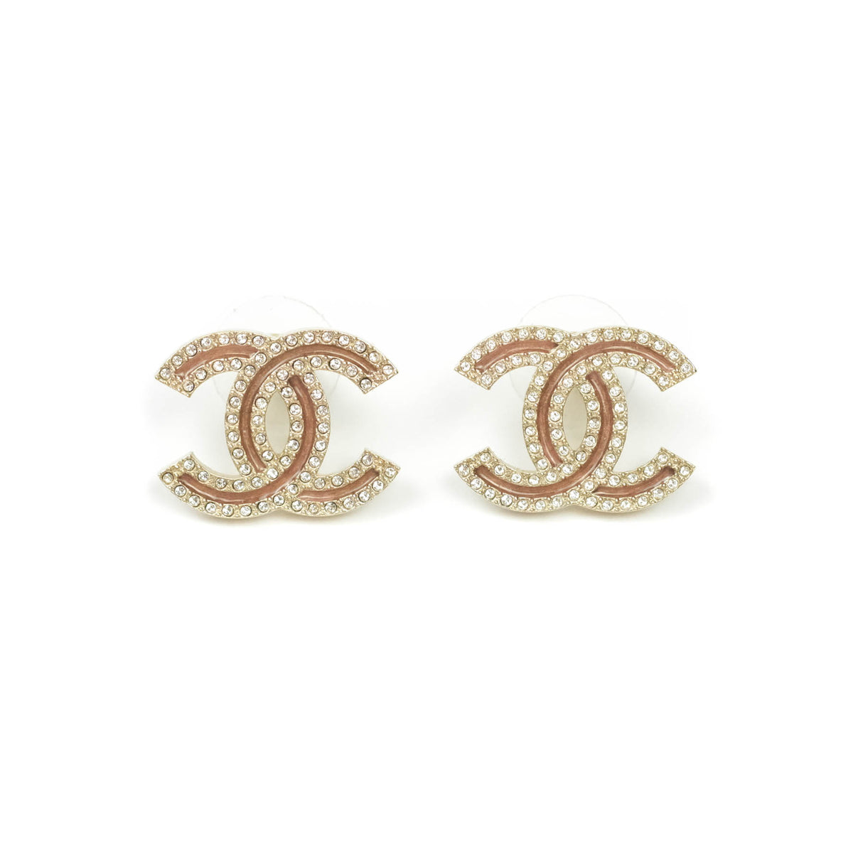 Chanel CC Rhinestone Earrings Matte Gold Tone 21S – Coco Approved Studio