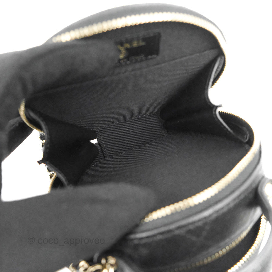 Chanel Mini Round Vanity Bag Handle With Care Black Caviar 22C