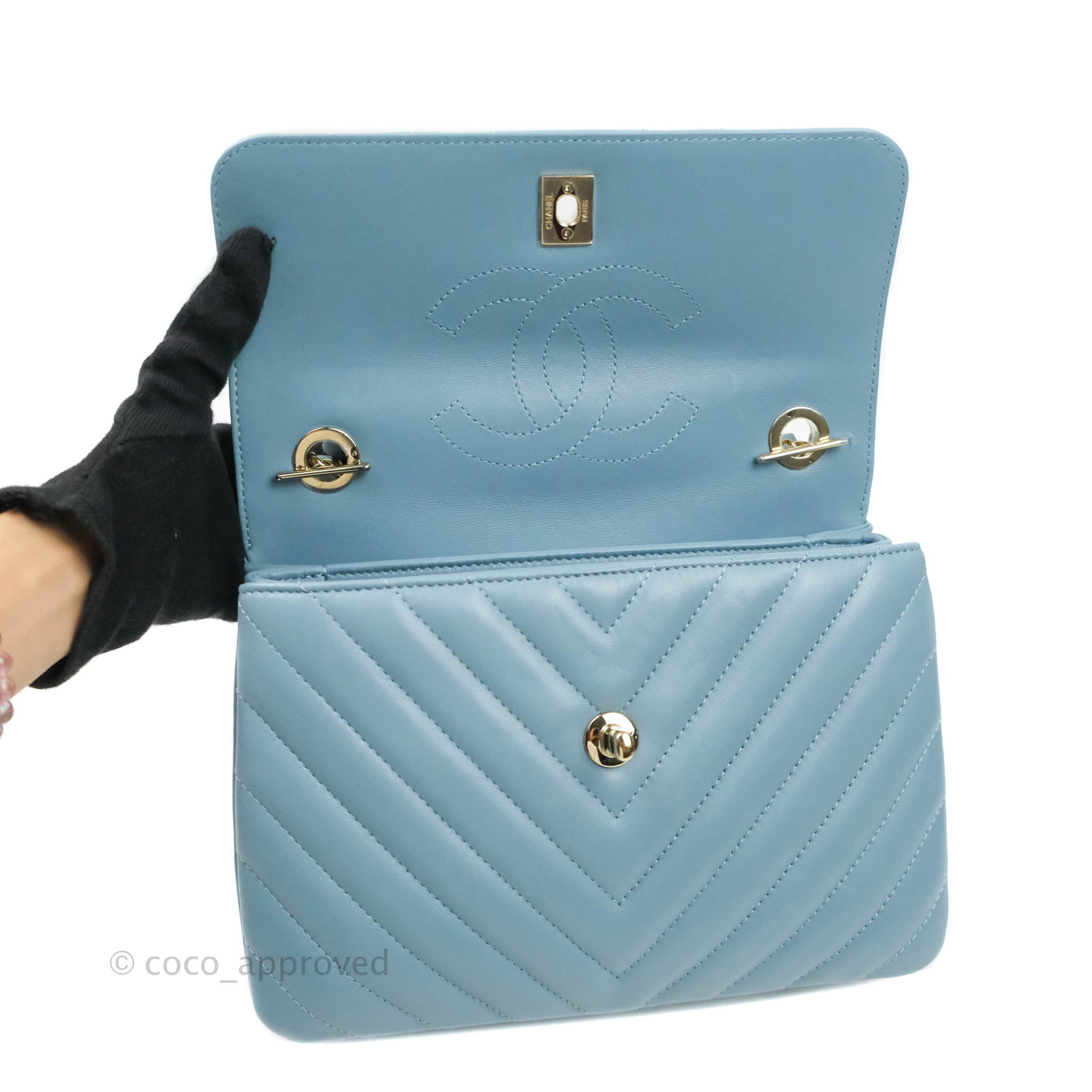 Chanel Trendy CC Chevron Small Blue Lambskin Gold Hardware – Coco Approved  Studio