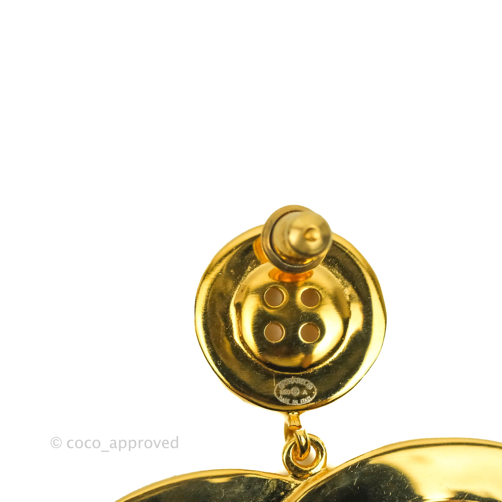 Chanel Large CC Button Drop Earrings Gold Tone 20A – Coco Approved