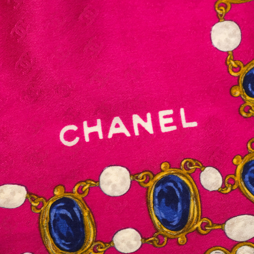 Chanel Silk Gripoix Jewels Print Square Scarf Dark Fuchsia Pink