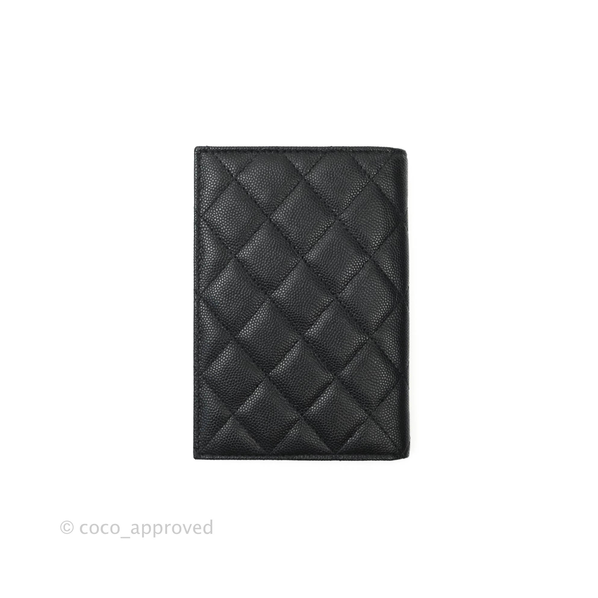 Chanel Classic Quilted Caviar Black Passport Holder Gold