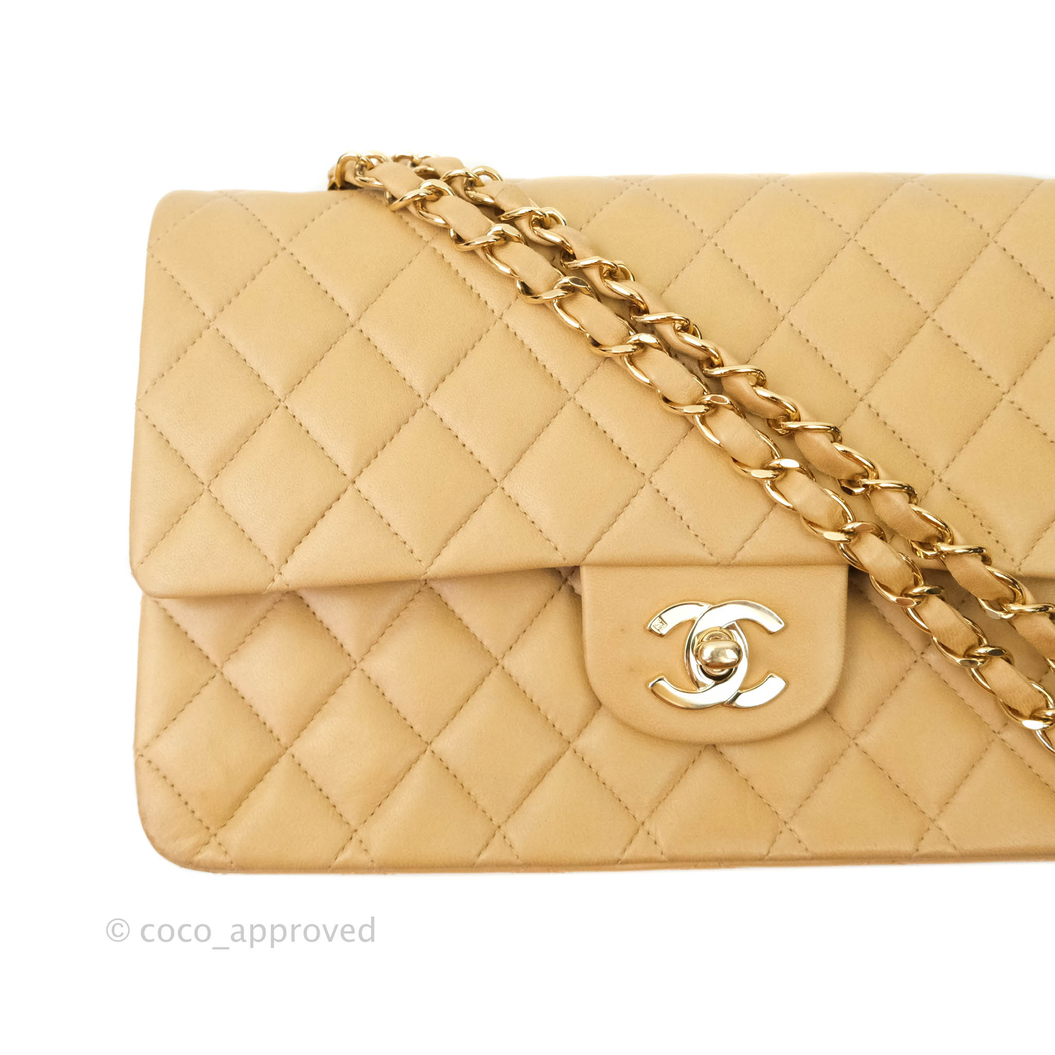 Chanel Classic Vintage M/L Medium Double Flap Bag Beige Lambskin 24K G –  Coco Approved Studio