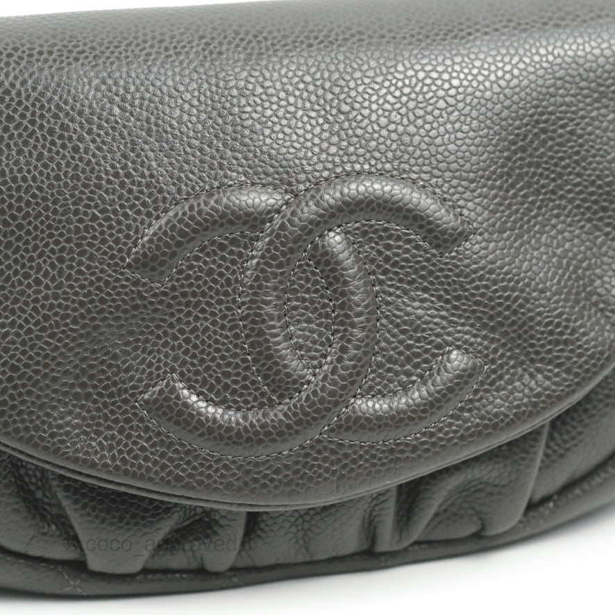 Chanel Half Moon Wallet on Chain WOC Dark Grey Caviar Silver Hardware