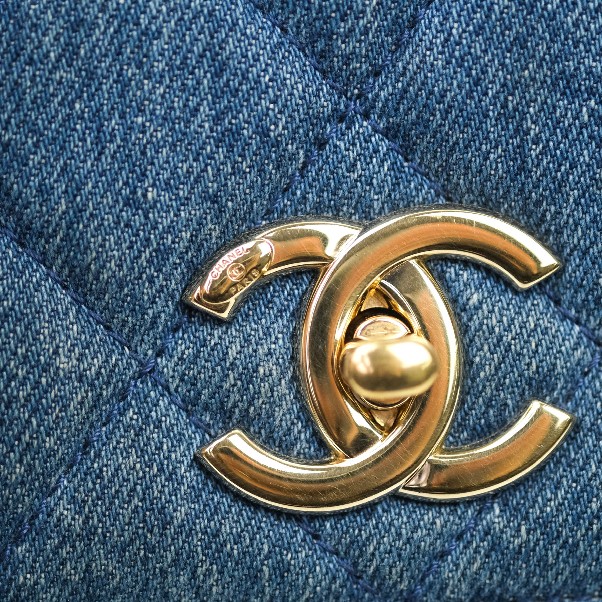 CHANEL Denim Gold Coating Pants Jeans COCO CC Logo Button Women's 38  From Japan