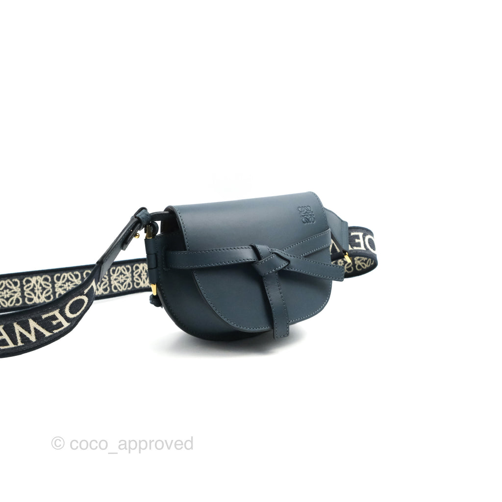 Loewe Mini Gate Dual bag Onyx Blue Soft Calfskin Jacquard Strap